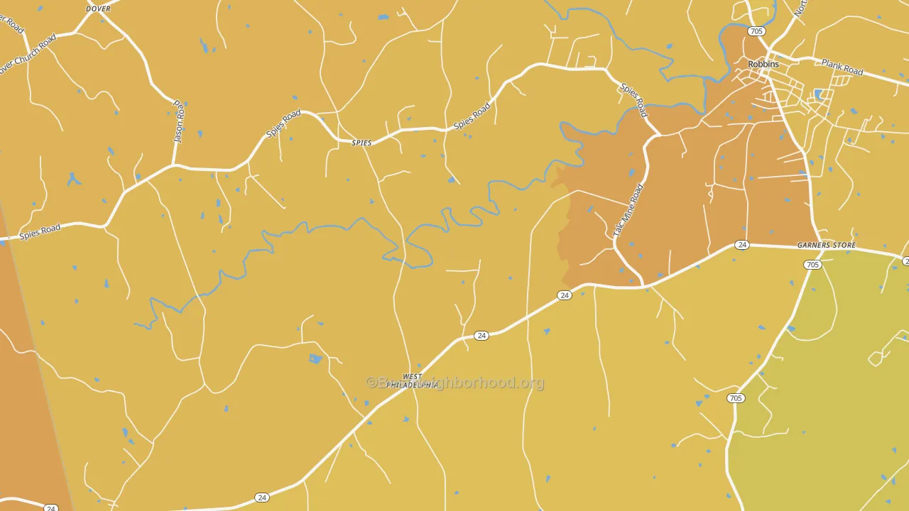 Map of the best neighborhoods in the Spies area, with better matches in green and worse matches in red