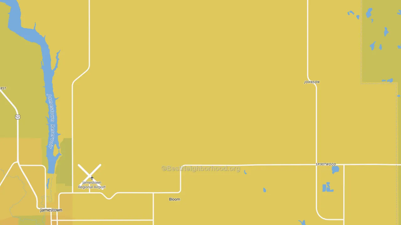 Map of the best neighborhoods in the Spiritwood area, with better matches in green and worse matches in red