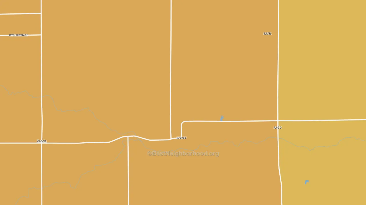 Map of the best neighborhoods in the Spivey area, with better matches in green and worse matches in red
