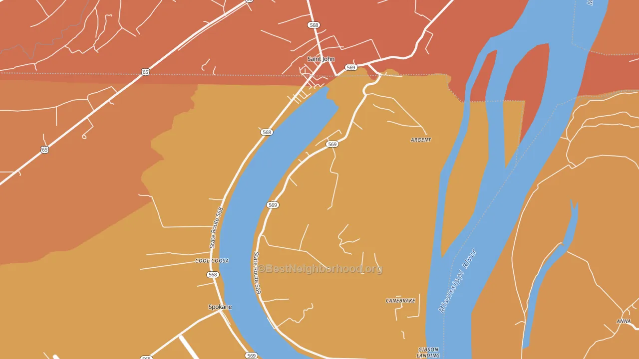 Map of the best neighborhoods in the Spokane area, with better matches in green and worse matches in red