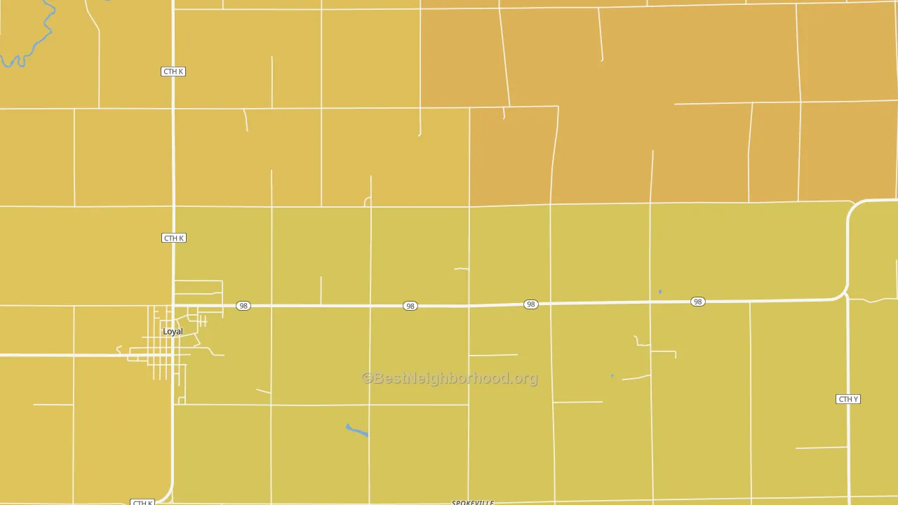 Map of the best neighborhoods in the Spokeville area, with better matches in green and worse matches in red