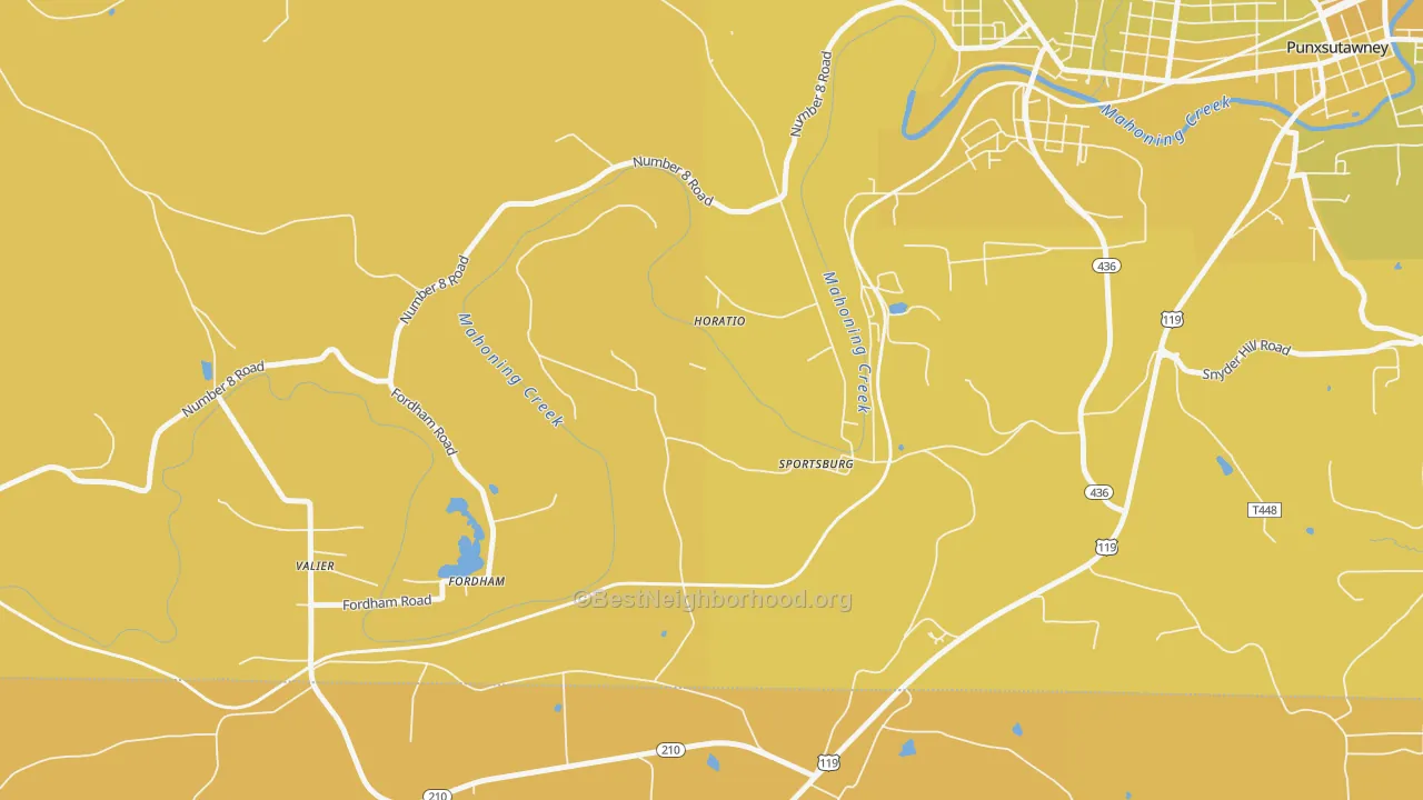 Map of the best neighborhoods in the Sportsburg area, with better matches in green and worse matches in red