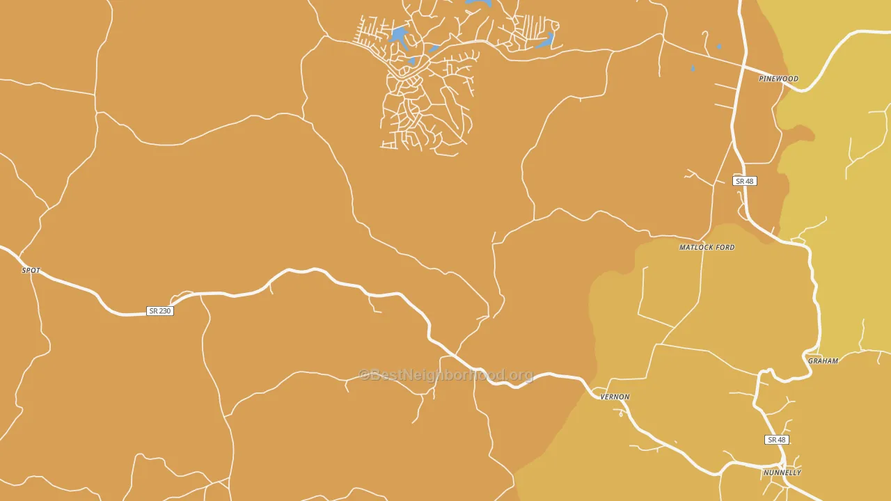 Map of the best neighborhoods in the Spot area, with better matches in green and worse matches in red