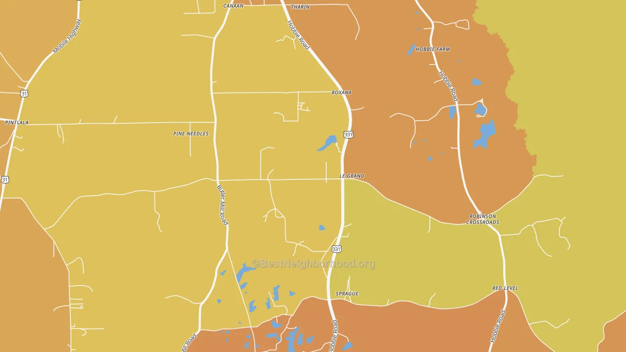 Map of the best neighborhoods in the Sprague area, with better matches in green and worse matches in red