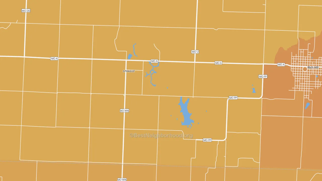 Map of the best neighborhoods in the Sprague area, with better matches in green and worse matches in red