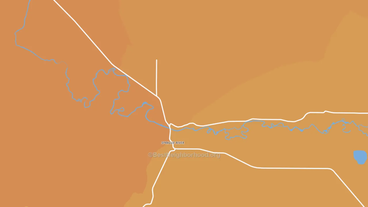 Map of the best neighborhoods in the Sprague River area, with better matches in green and worse matches in red