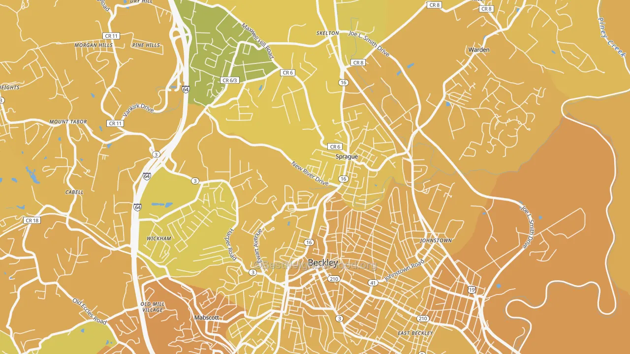 Map of the best neighborhoods in the Sprague area, with better matches in green and worse matches in red