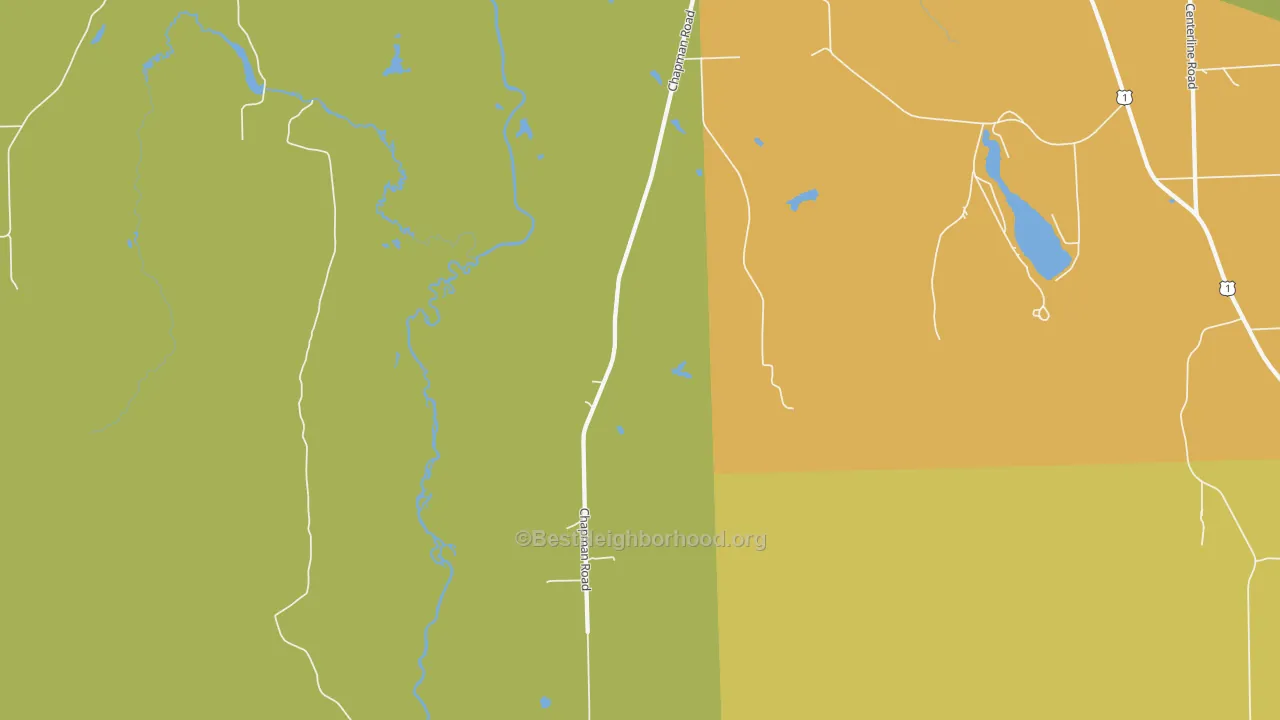 Map of the best neighborhoods in the Spragueville area, with better matches in green and worse matches in red