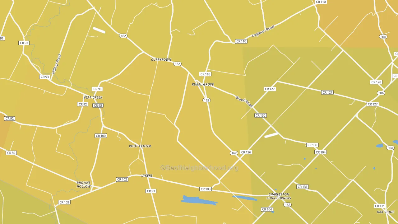Map of the best neighborhoods in the Sprakers area, with better matches in green and worse matches in red