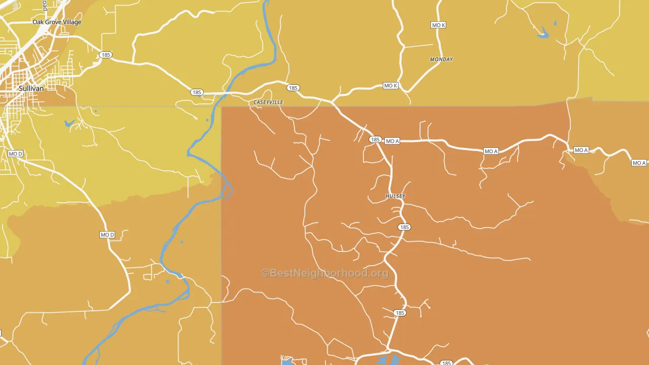 Map of the best neighborhoods in the Spring Bluff area, with better matches in green and worse matches in red