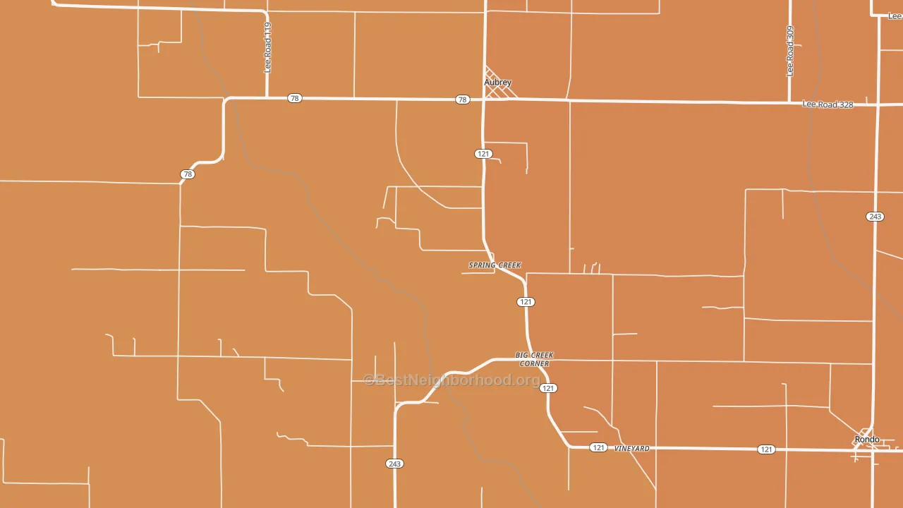 Map of the best neighborhoods in the Spring Creek area, with better matches in green and worse matches in red