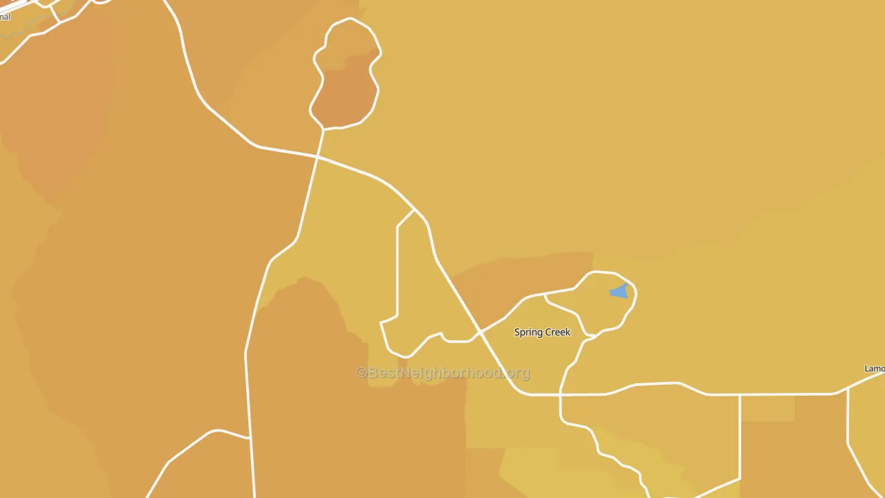 Map of the best neighborhoods in the Spring Creek area, with better matches in green and worse matches in red