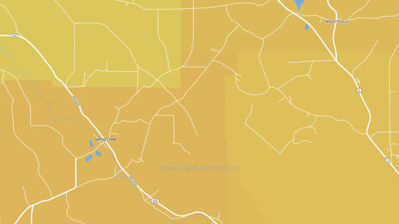 Map of the best neighborhoods in the Spring Creek area, with better matches in green and worse matches in red