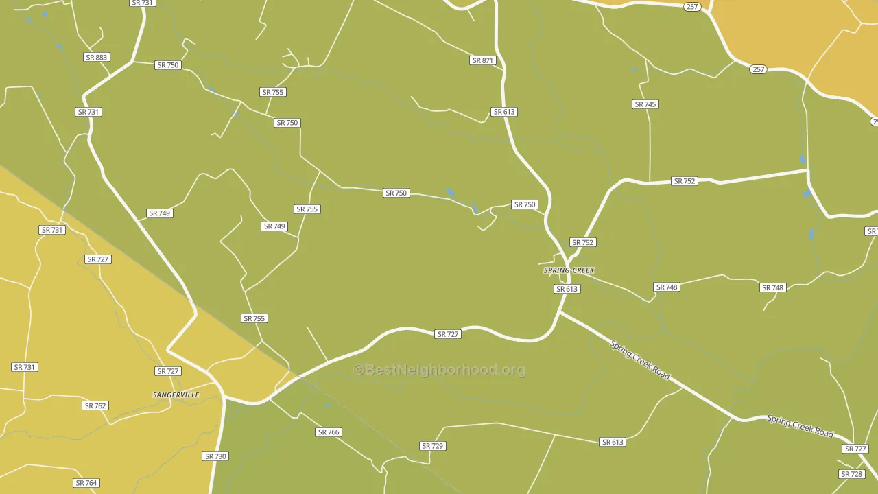 Map of the best neighborhoods in the Spring Creek area, with better matches in green and worse matches in red