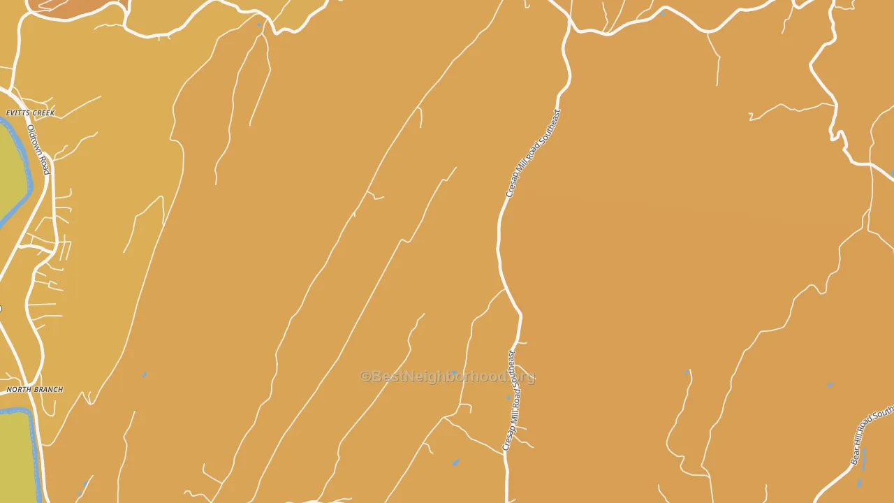 Map of the best neighborhoods in the Spring Gap area, with better matches in green and worse matches in red