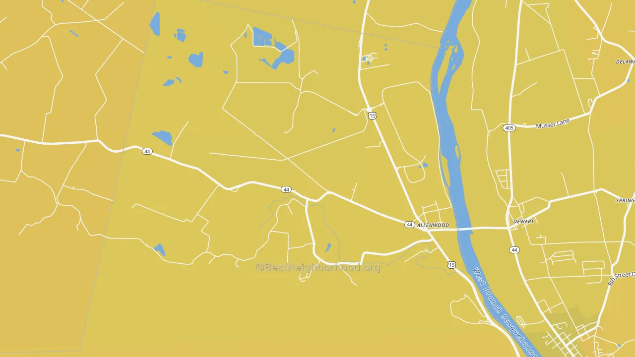 Map of the best neighborhoods in the Spring Garden area, with better matches in green and worse matches in red