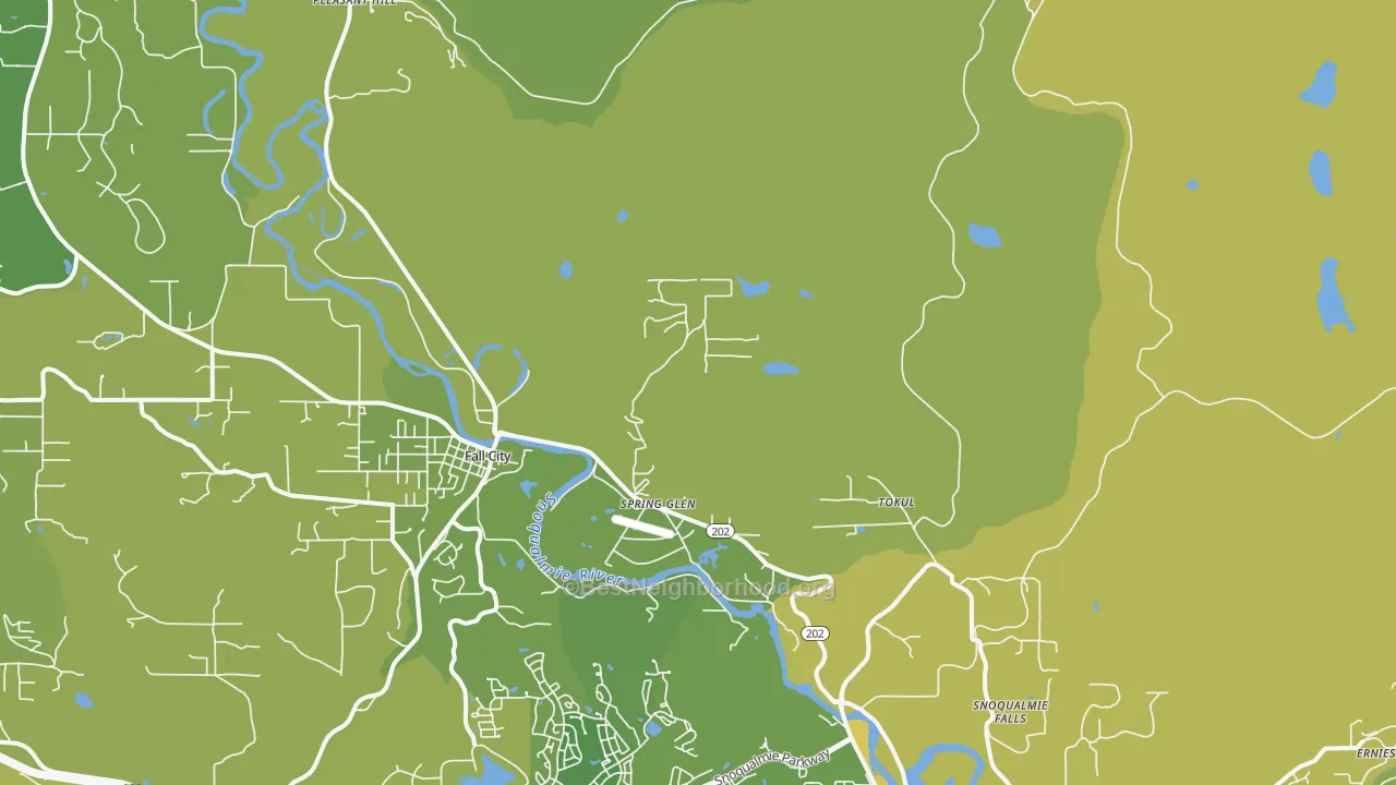 Map of the best neighborhoods in the Spring Glen area, with better matches in green and worse matches in red