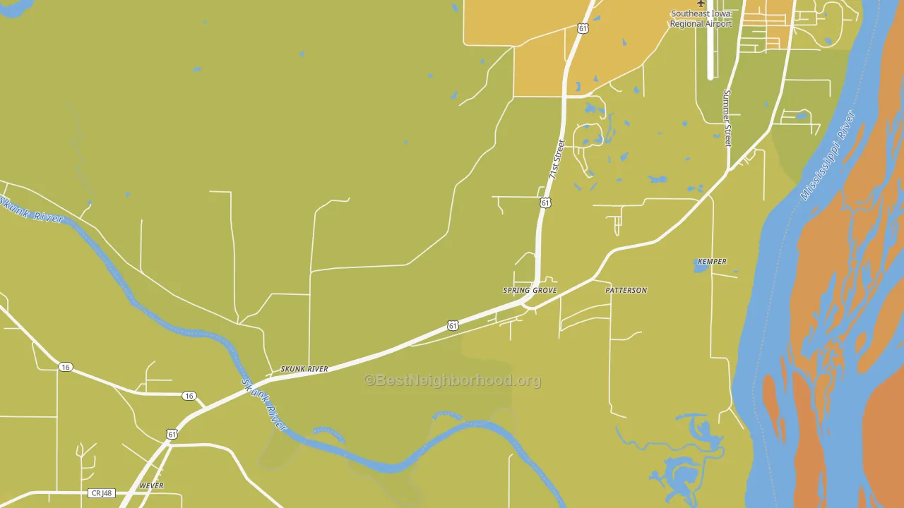 Map of the best neighborhoods in the Spring Grove area, with better matches in green and worse matches in red