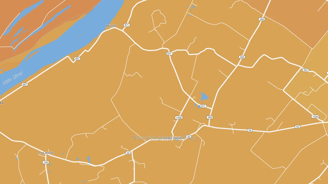 Map of the best neighborhoods in the Spring Grove area, with better matches in green and worse matches in red