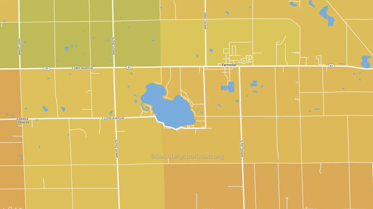 Map of the best neighborhoods in the Spring Grove area, with better matches in green and worse matches in red