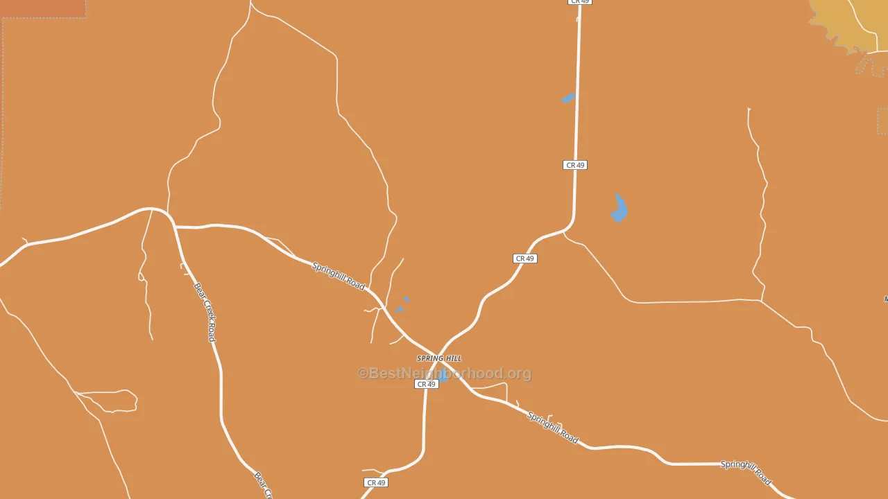 Map of the best neighborhoods in the Spring Hill area, with better matches in green and worse matches in red