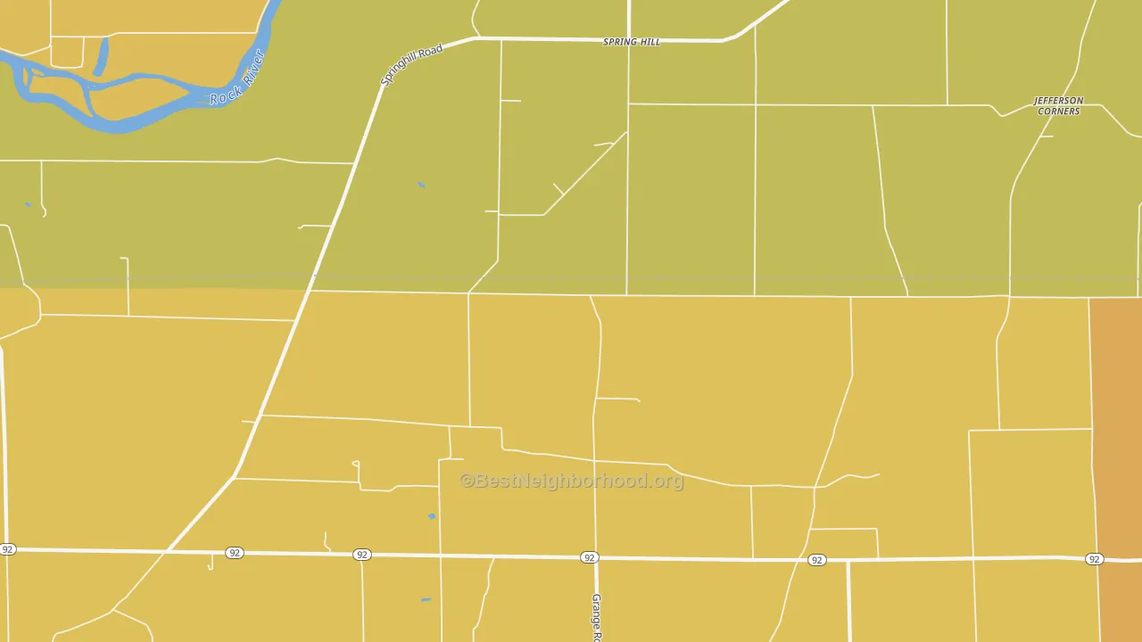 Map of the best neighborhoods in the Spring Hill area, with better matches in green and worse matches in red