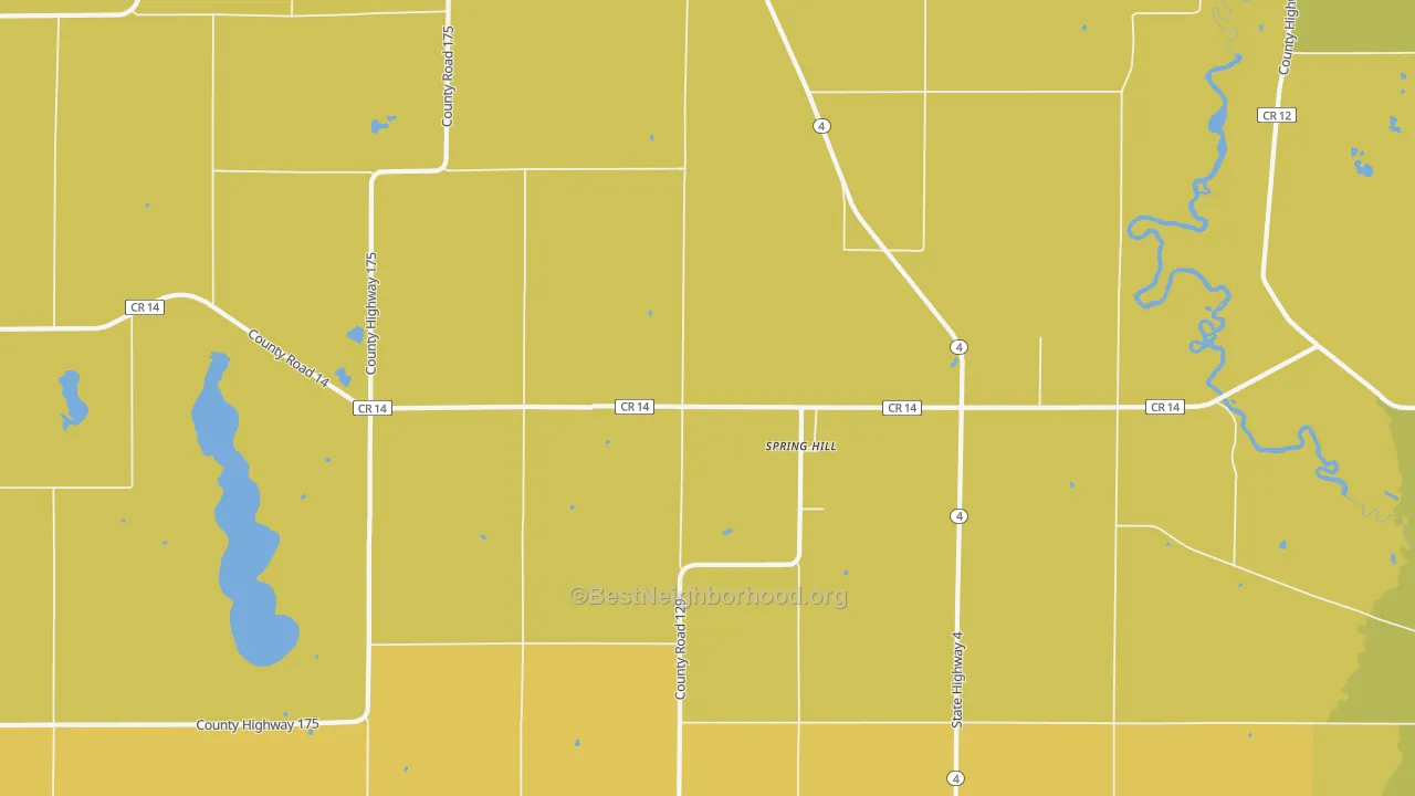Map of the best neighborhoods in the Spring Hill area, with better matches in green and worse matches in red