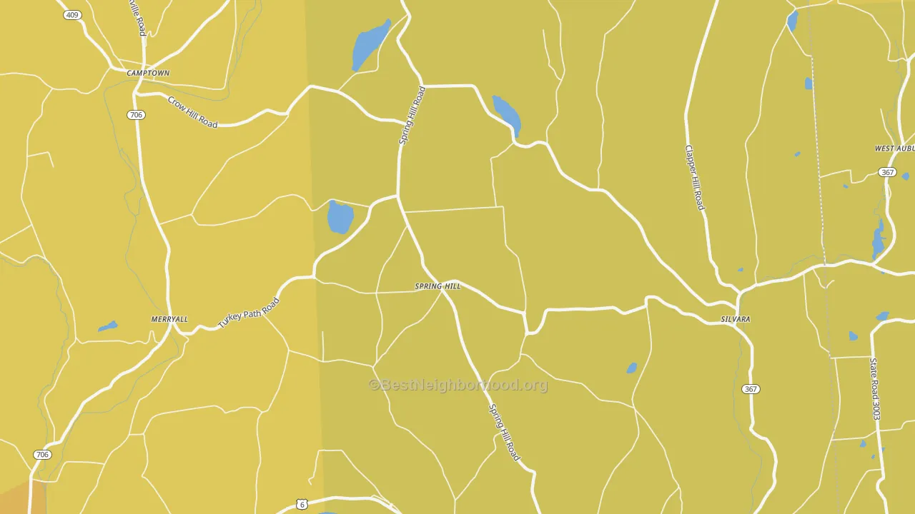Map of the best neighborhoods in the Spring Hill area, with better matches in green and worse matches in red
