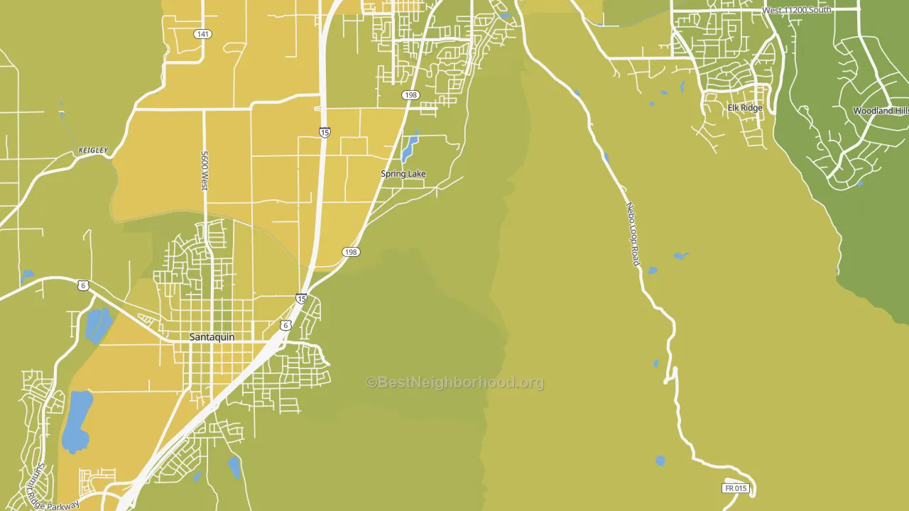 Map of the best neighborhoods in the Spring Lake area, with better matches in green and worse matches in red