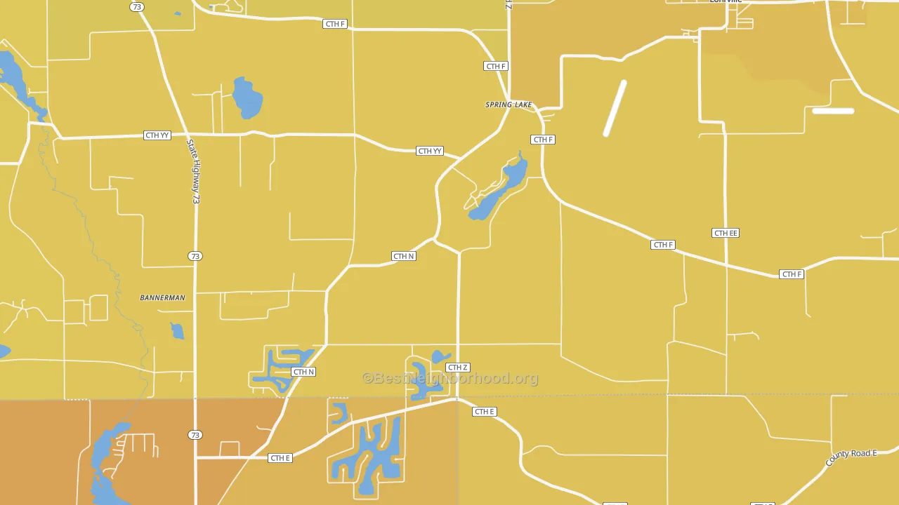 Map of the best neighborhoods in the Spring Lake area, with better matches in green and worse matches in red