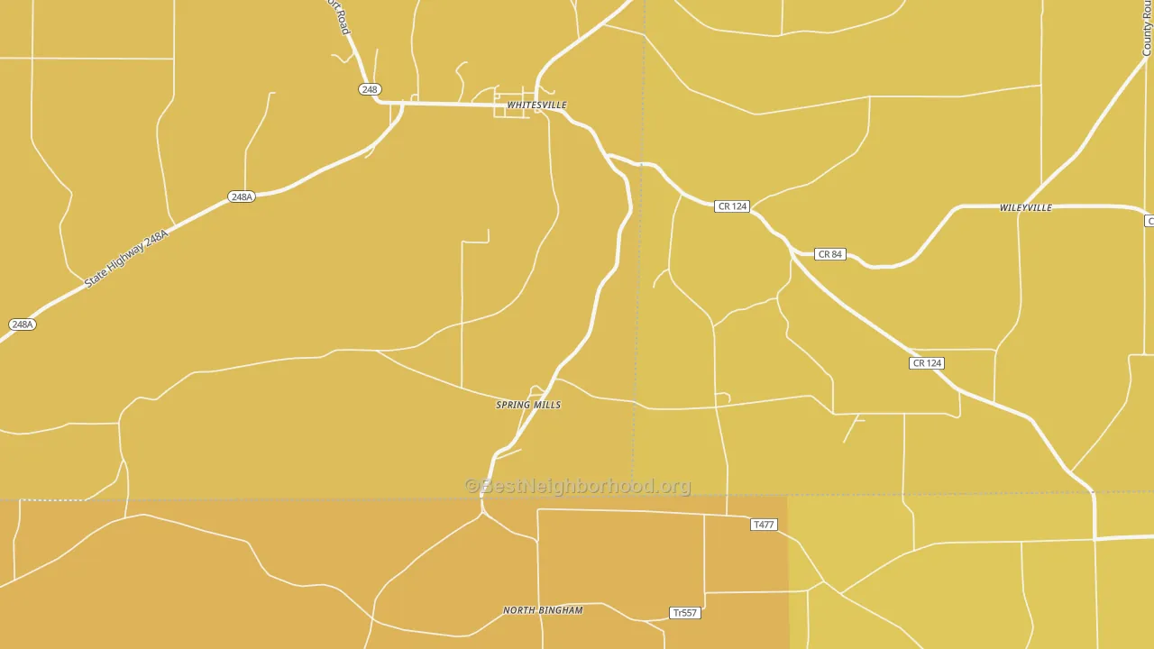 Map of the best neighborhoods in the Spring Mills area, with better matches in green and worse matches in red