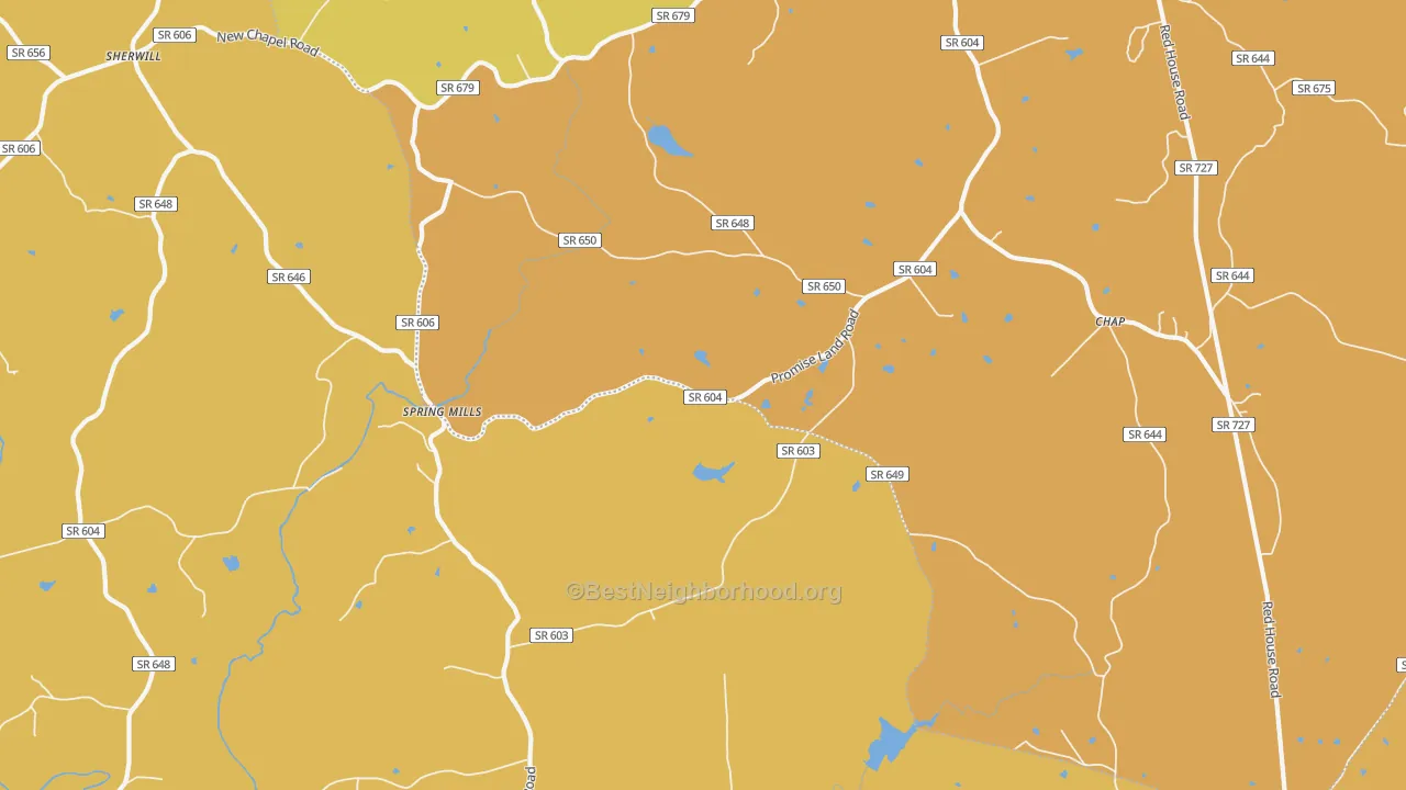 Map of the best neighborhoods in the Spring Mills area, with better matches in green and worse matches in red