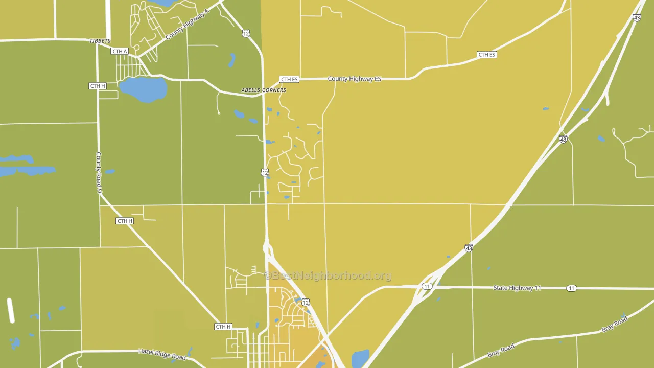 Map of the best neighborhoods in the Spring Prairie area, with better matches in green and worse matches in red