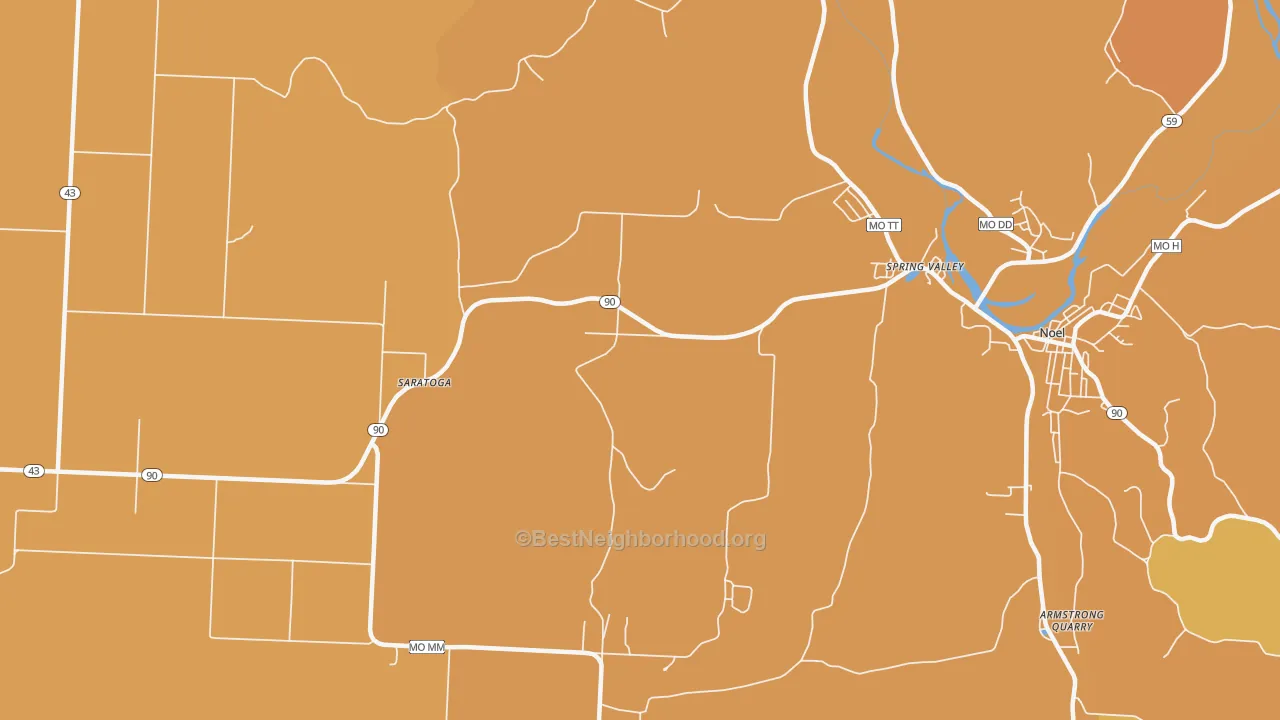 Map of the best neighborhoods in the Spring Valley area, with better matches in green and worse matches in red