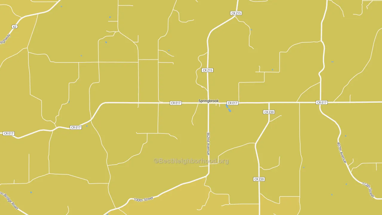 Map of the best neighborhoods in the Springbrook area, with better matches in green and worse matches in red