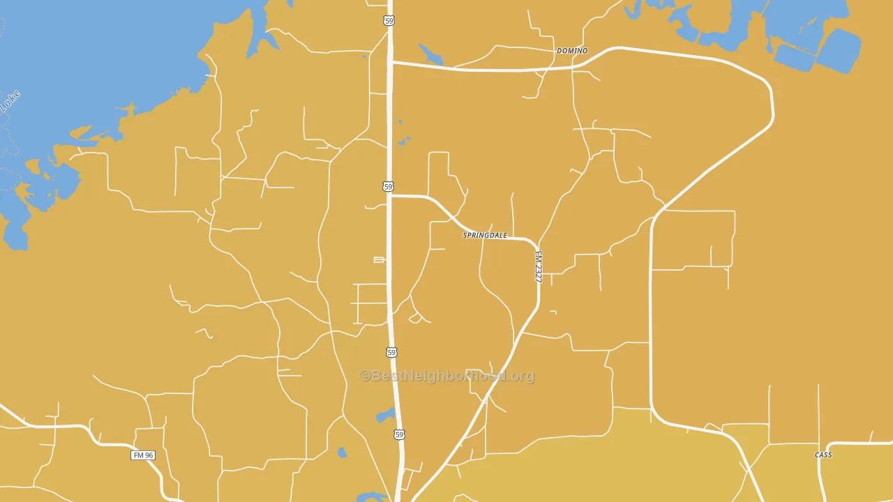Map of the best neighborhoods in the Springdale area, with better matches in green and worse matches in red