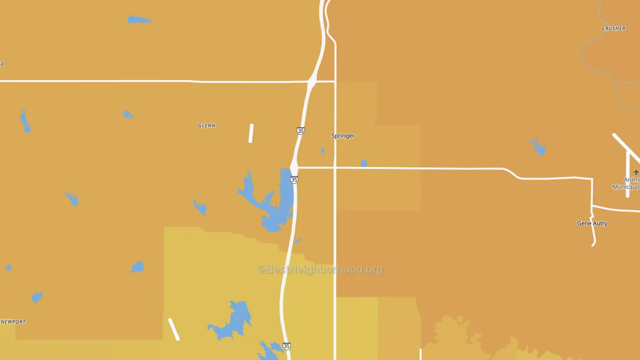 Map of the best neighborhoods in the Springer area, with better matches in green and worse matches in red