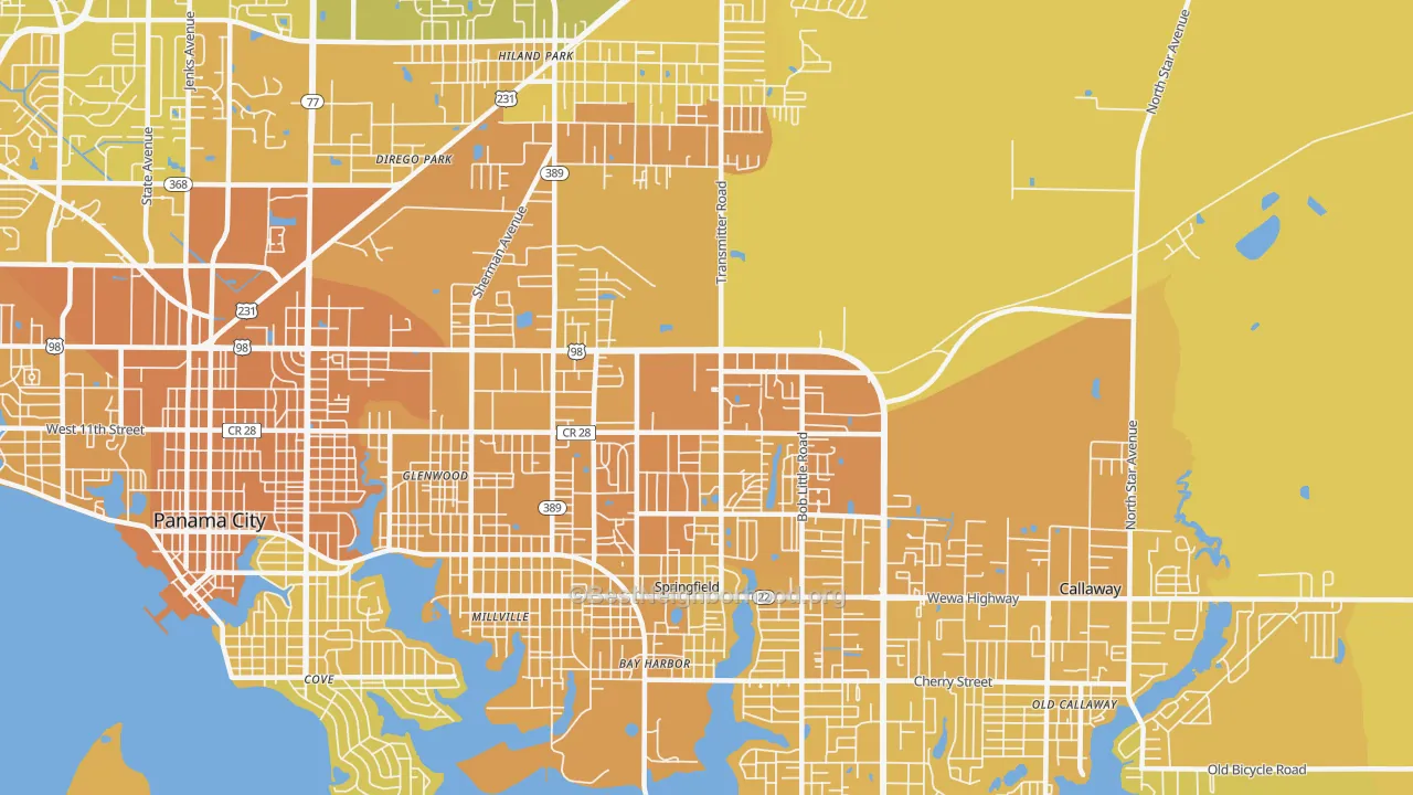 Map of the best neighborhoods in the Springfield area, with better matches in green and worse matches in red