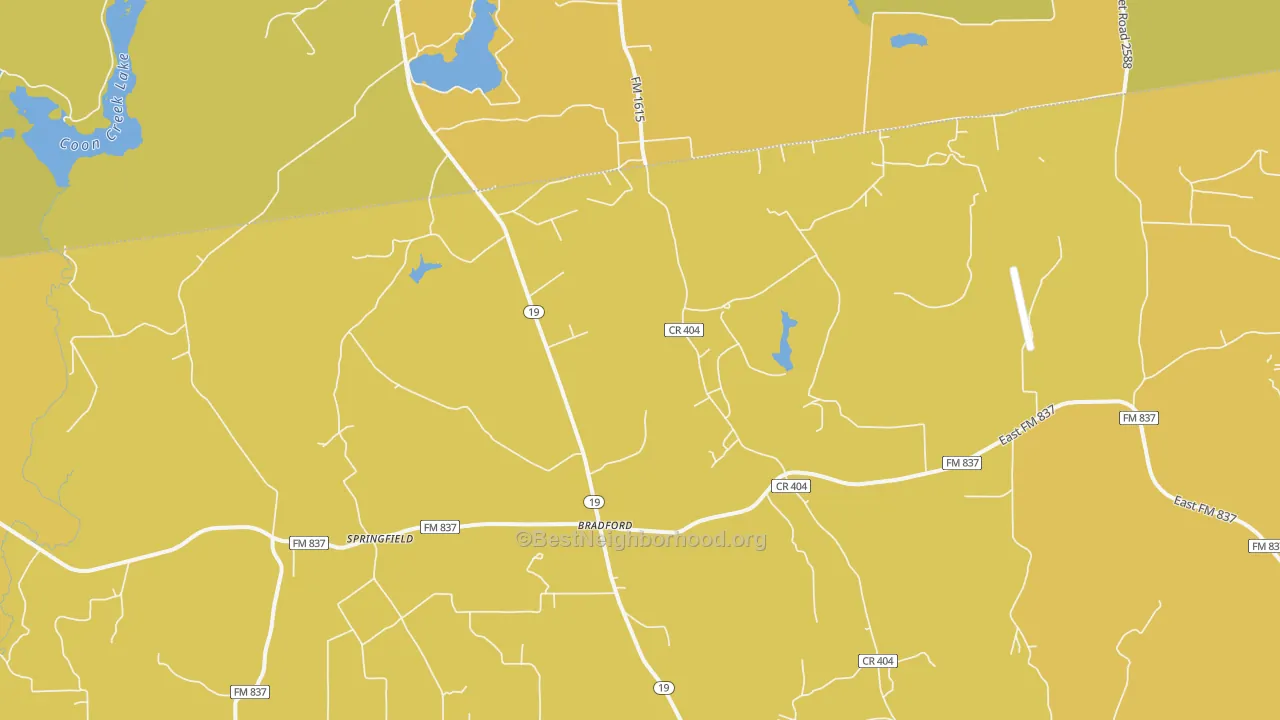 Map of the best neighborhoods in the Springfield area, with better matches in green and worse matches in red