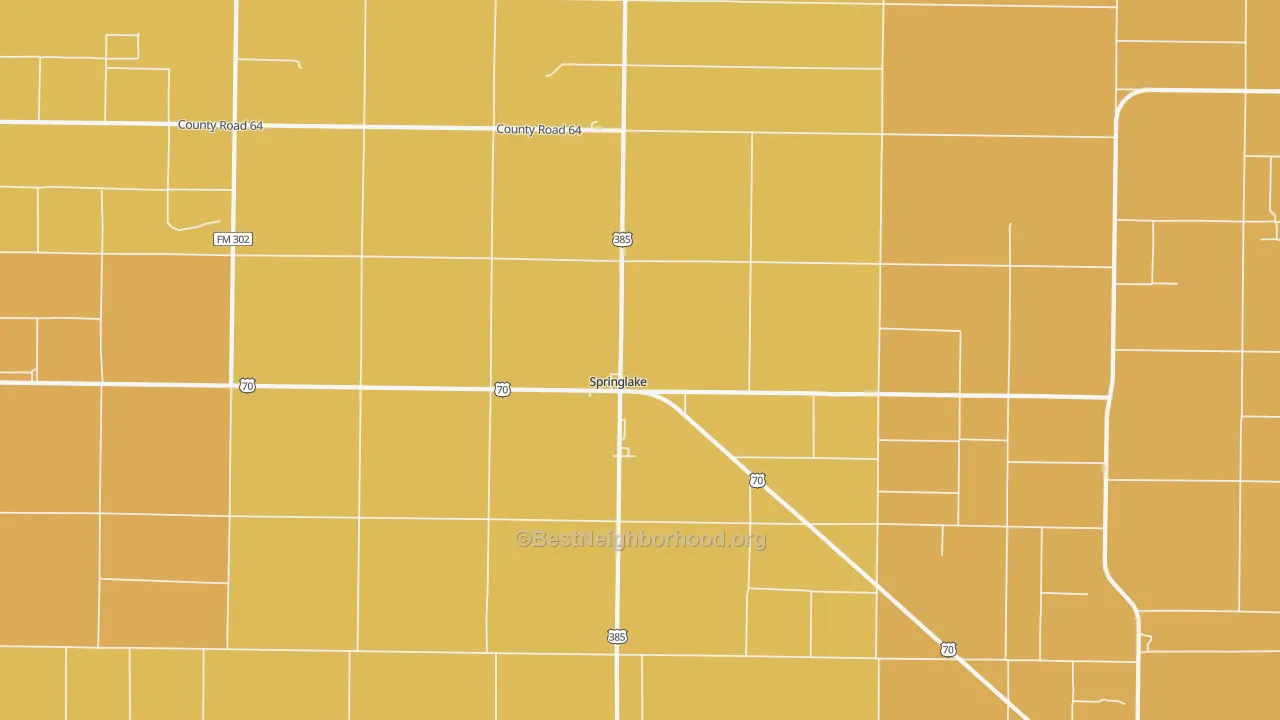 Map of the best neighborhoods in the Springlake area, with better matches in green and worse matches in red