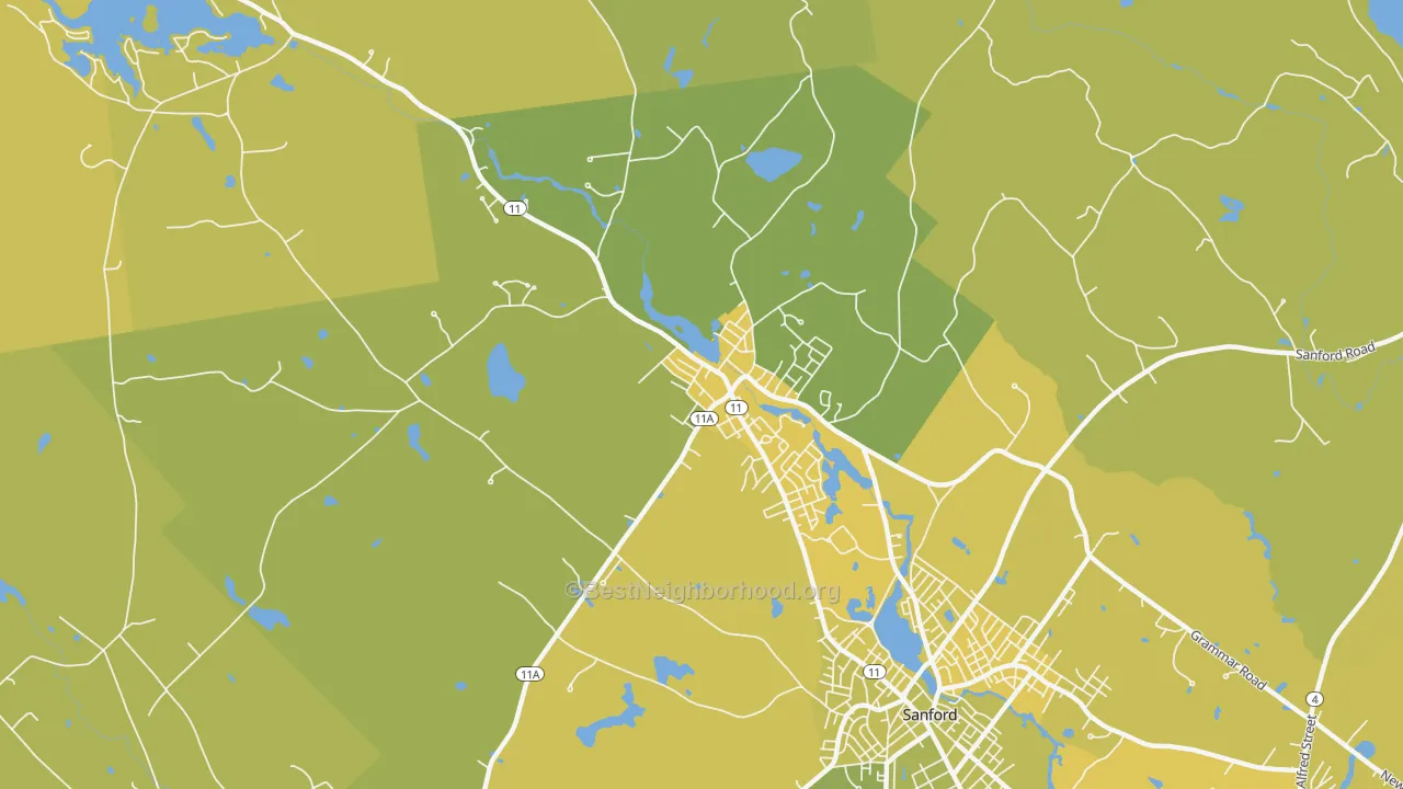 Map of the best neighborhoods in the Springvale area, with better matches in green and worse matches in red