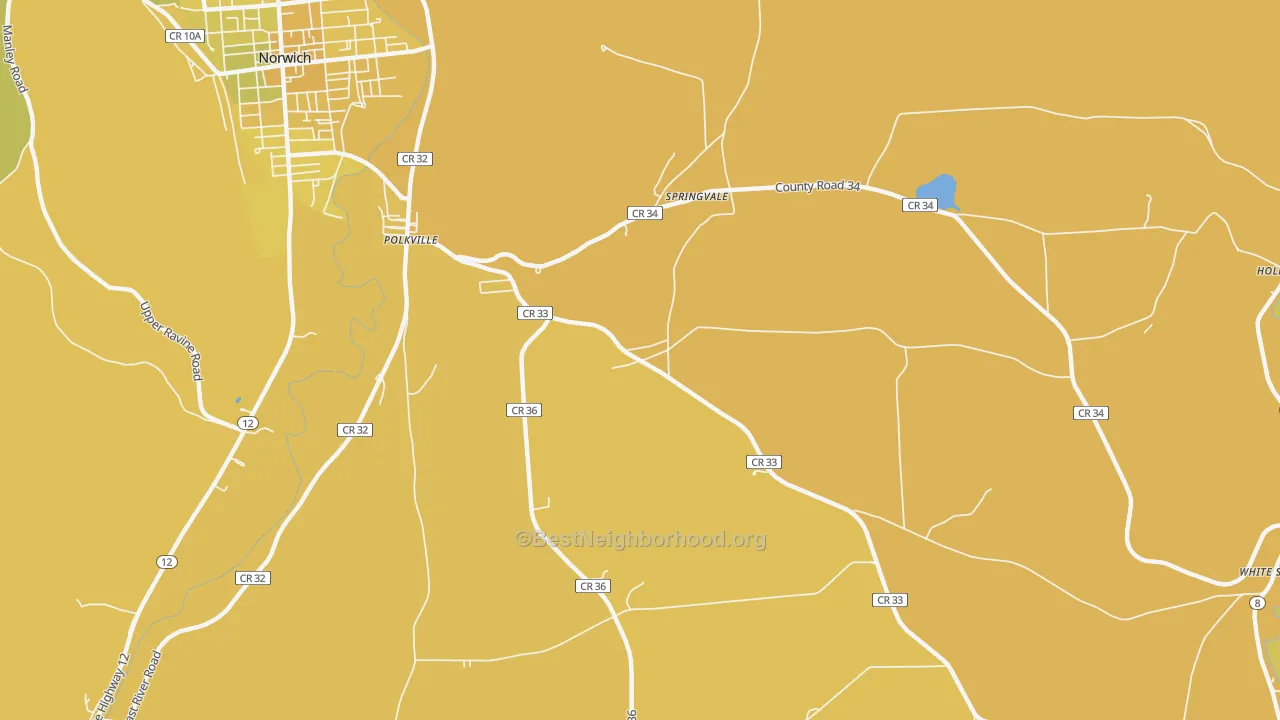 Map of the best neighborhoods in the Springvale area, with better matches in green and worse matches in red