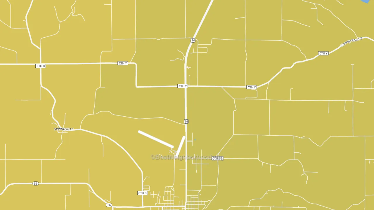 Map of the best neighborhoods in the Springville area, with better matches in green and worse matches in red
