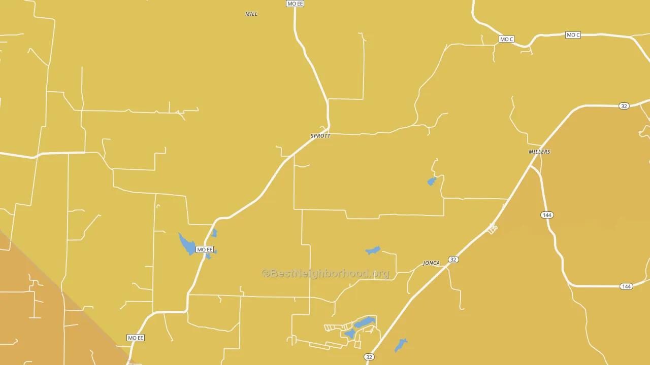 Map of the best neighborhoods in the Sprott area, with better matches in green and worse matches in red
