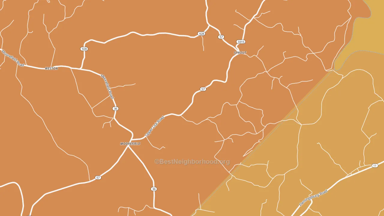 Map of the best neighborhoods in the Sprout area, with better matches in green and worse matches in red