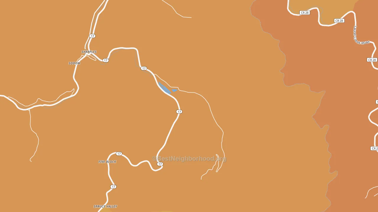 Map of the best neighborhoods in the Spruce Valley area, with better matches in green and worse matches in red