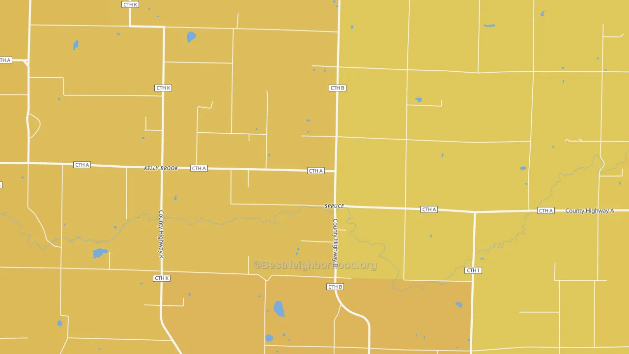 Map of the best neighborhoods in the Spruce area, with better matches in green and worse matches in red