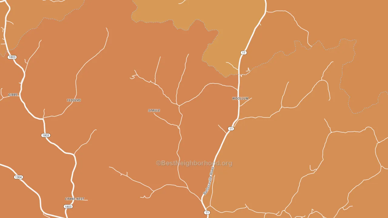 Map of the best neighborhoods in the Sprule area, with better matches in green and worse matches in red