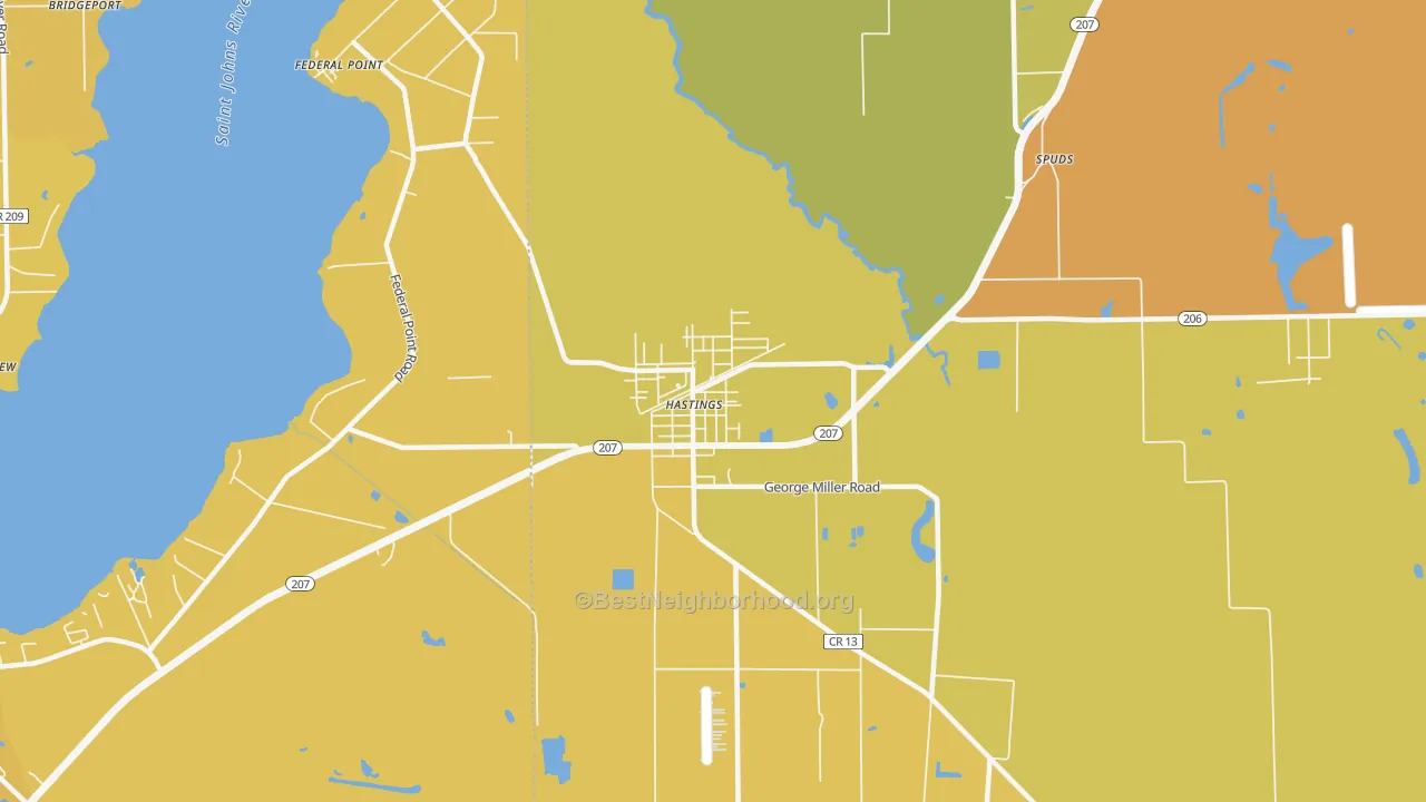 Map of the best neighborhoods in the Spuds area, with better matches in green and worse matches in red