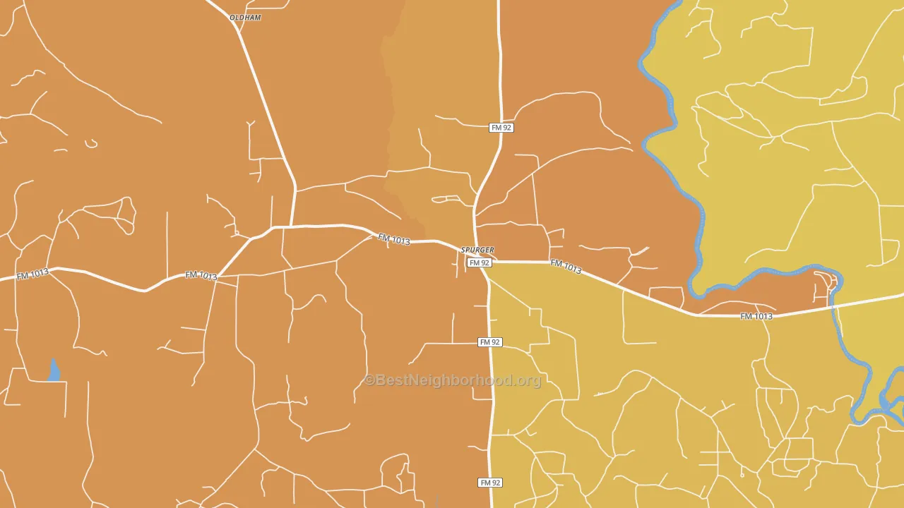 Map of the best neighborhoods in the Spurger area, with better matches in green and worse matches in red
